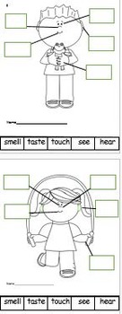 Preview of 5 Senses labeling cut and paste worksheet