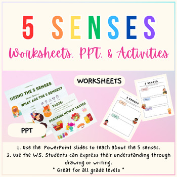 Preview of 5 Senses Worksheets, PowerPoint, & Activities | 5 Senses Adjectives & WS