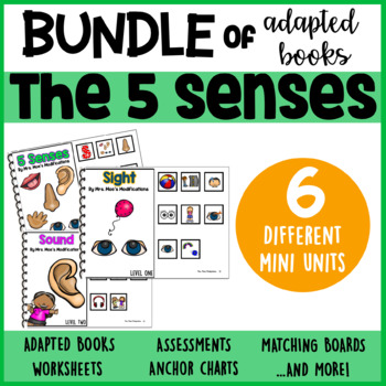 Preview of 5 Senses BUNDLE- Adapted books, assessments, worksheets