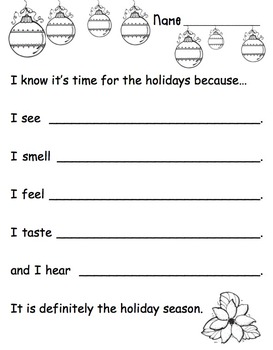 5 Senses Christmas/Holiday Writing Prompt by The Research Based Classroom