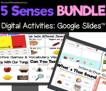 Preview of 5 Senses Digital Mini-Lessons Visuals and Activities Bundle for GoogleSlides™
