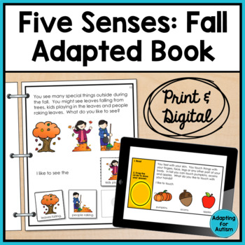 Preview of 5 Senses Fall Adaptive Book for Special Education | Errorless Learning Task