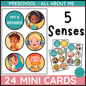 Preview of 5 Senses Flashcards Circle Set -  Activities for Early Learning | All About Me