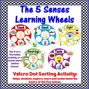 Preview of Five (5) Senses Learning Wheels / Life-skills Adapted / File Folder or Station