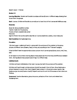 Preview of 5 Senses- Lesson Plan