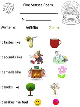 5 Senses Poem About Winter By Ny Teacher87 Teachers Pay Teachers