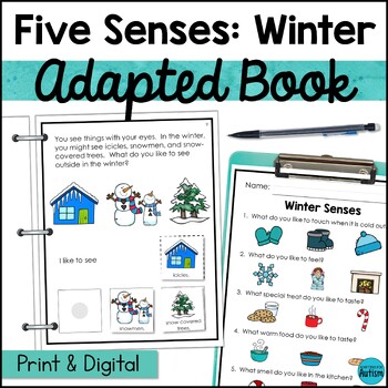Preview of 5 Senses Winter Adaptive Book for Special Education | Errorless Learning Task