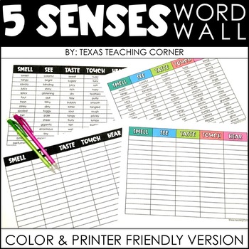 Preview of 5 Senses Writing - Word Wall