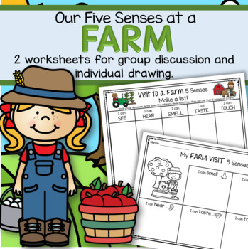 Preview of 5 Senses at a FARM - Group Discussion and Individual Drawing Printables