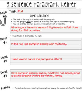 Preview of 5 Sentence Paragraph Helper Digital & Print- EDITABLE 