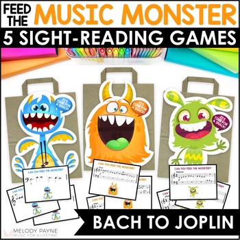 Preview of 5 Sight-Reading Games & Ear Training - Feed the Music Monster Classical Bundle