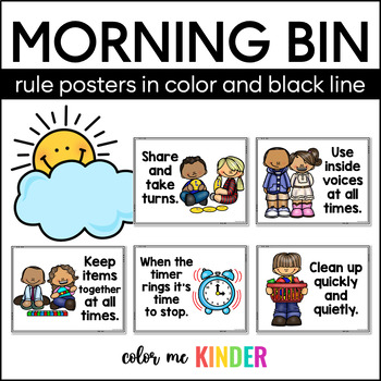 Preview of Morning Bin Rules and Expectations Posters Color and Black line