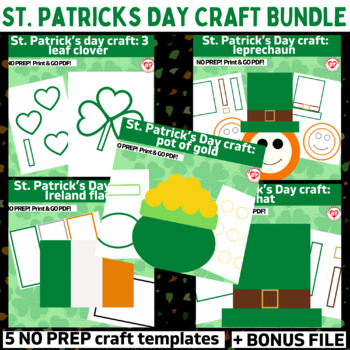Preview of 5 St. Patrick's Day craft TEMPLATES: no prep OT color, cut glue craft BUNDLE