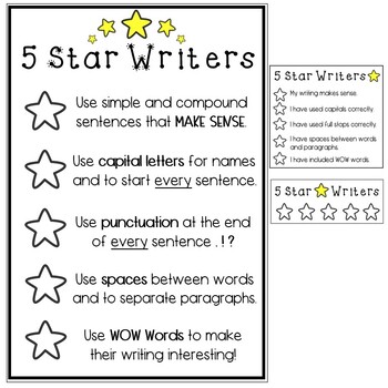 Preview of 5 Star Writing Checklists and Poster