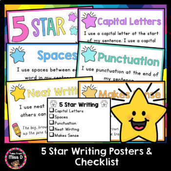 Preview of 5 Star Writing Posters and Checklist