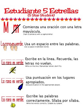 Preview of 5 Star Writing Rubric / Guide in Spanish and English