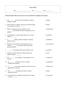 5 States of Matter worksheets with answer keys by Maura & Derrick Neill