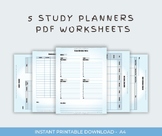5 Study Planner Pack Worksheets Blue