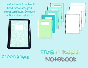 Preview of 5 Subject Notebook {Green & Teal}