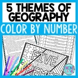 5 Themes of Geography Color by Number, Reading Passage and