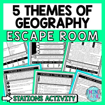 Preview of 5 Themes of Geography Escape Room Stations - Reading Comprehension Activity