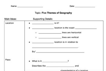 Preview of 5 Themes of Geography - Guided Two Column Notes