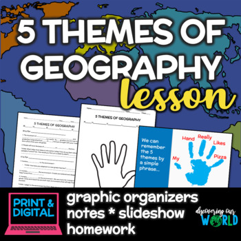 Preview of Five Themes of Geography Lesson - Notes, Slideshow, & Graphic Organizers