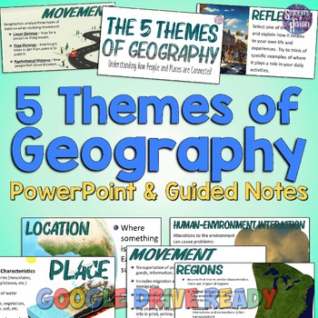 Preview of 5 Themes of Geography Lesson PowerPoint Reading & Interactive Notebook Activity