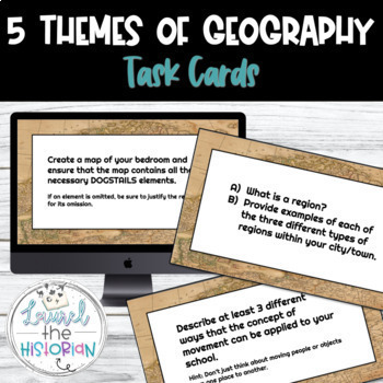 Preview of 5 Themes of Geography & Map Skills Task Cards *Back to School*
