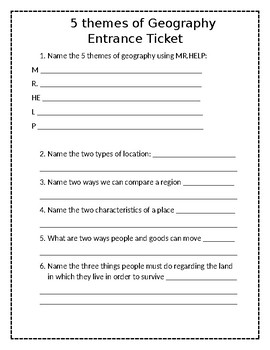 5 themes of geography worksheets