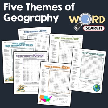 Preview of 5 Themes of Geography, Terms Word Search Puzzle Activity Bundle Worksheets