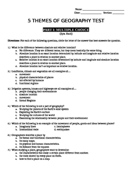 Preview of 5 Themes of Geography Test