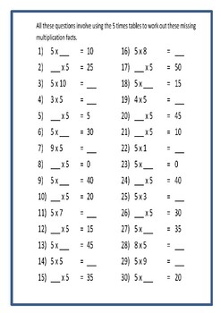 X5 Times Tables Booklet by Teaching Resources 4 U | TpT