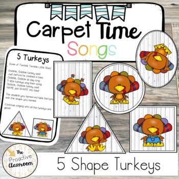 Preview of 5 Turkeys Carpet Time Song | Thanksgiving Game Preschool | Kindergarten Shapes
