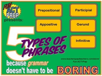 phrases types preposition infinitive gerund participial appositive act visit english quiz