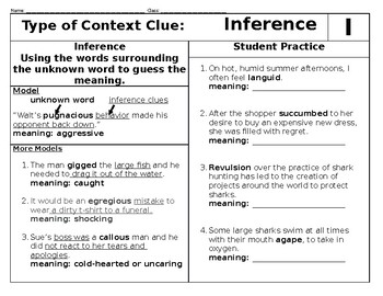 Preview of 5 Types of context clues - Student Worksheets