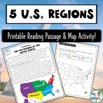 Preview of 5 U.S. Regions- Free Reading and Map Activity resource!