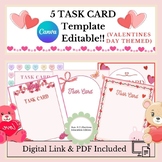 5 Valentine's Day Themed Task Card Templates: Editable on Canva