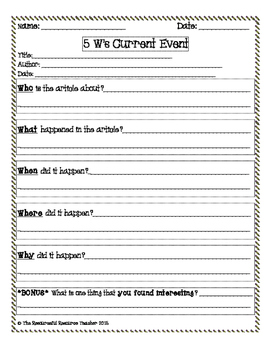 5 W #39 s Current Event Template by The Resourceful Resource Teacher