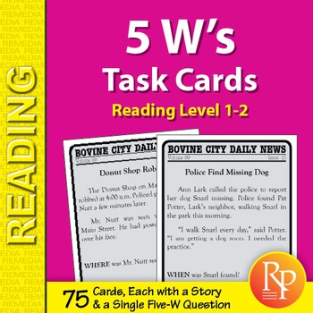 Preview of WH Questions Task Cards - 75 Funny Reading Comprehension Passages