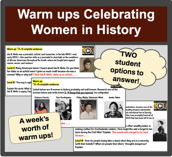 Preview of 5 Warm ups: Celebrating Women in History
