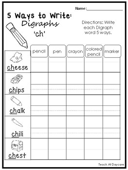 5 ways to write digraphs worksheets 10 pages