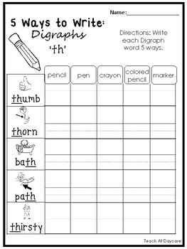 5 ways to write digraphs worksheets 10 pages kindergarten 1st grade ela