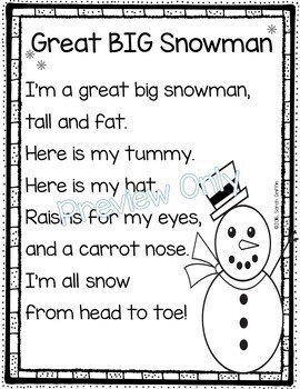 5 Winter Poems for Kids - Snowman by Sarah Griffin | TpT