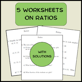 Preview of 5 Worksheets on ratios (with solutions)
