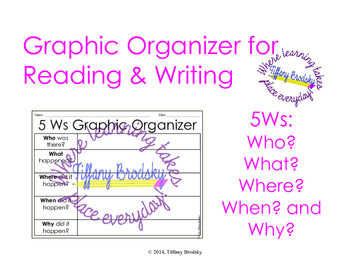 Preview of 5 Ws Graphic Organizer for Writing and Reading