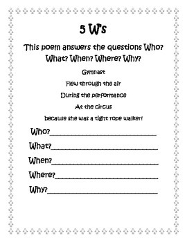 5 Ws Poem By Nifty 3rd Grade Teacher Teachers Pay.