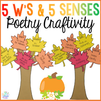 Preview of 5 Ws and 5 Senses Poem Fall Leaves Craft | Poetry Autumn Tree Craftivity