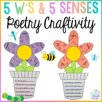 Preview of 5 Ws and 5 Senses Poem Flower Craft Activity | Poetry Spring Craftivity  