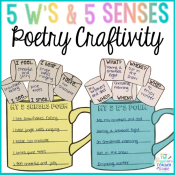 Preview of 5 Ws and 5 Senses Poem Hot Chocolate Craft | Poetry Winter Mug Craftivity